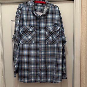 Men's Plaid Button-Down Shirt in Blue and Gray